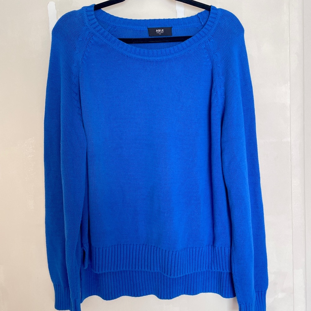 ❌SOLD❌ Able Blue Crew Neck Sweater with Ribbed Details (Kelly Relaxed Pullover)